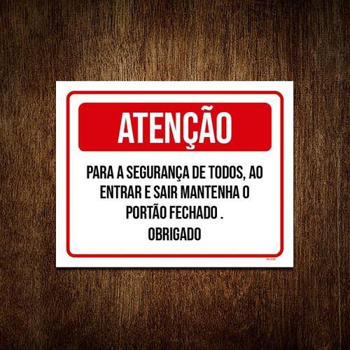 Imagem de Placa Atenção Segurança Todos Entrar Sair Portão 27x35