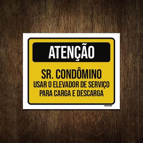 Imagem de Placa Atenção Sr Condômino Usar Elevador Serviço 18X23