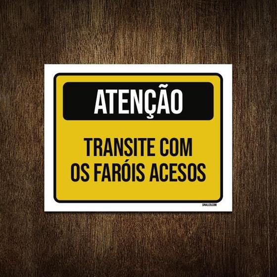 Imagem de Placa Atenção Transite Com Faróis Acesos 27X35