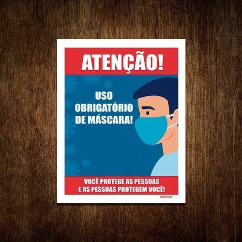 Imagem de Placa Atenção Uso Obrigatório De Máscara 27x35