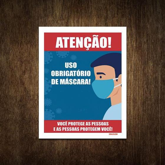 Imagem de Placa Atenção Uso Obrigatório De Máscara 27X35