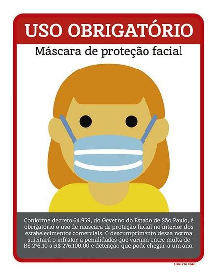 Imagem de Placa Atenção Uso Obrigatório Máscara Proteção Facial 36X46