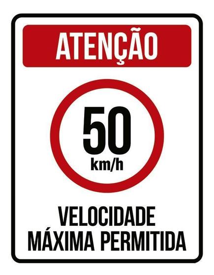 Imagem de Placa Atenção Velocidade Máxima Permitida 50 Km/H (36X46)