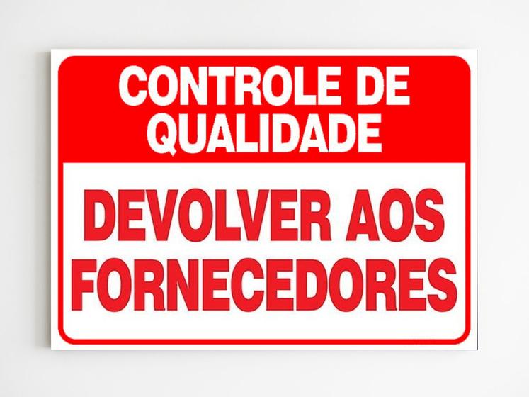 Imagem de Placa aviso controle de qualidade devolver aos fornecedores