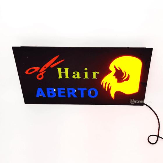 Imagem de Placa Aviso Hair Aberto Letreiro Luminoso Neon Painel Led Fluorescente DS3476I