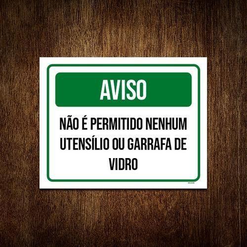 Imagem de Placa Aviso Não Permitido Nenhum Utensílio Vidro 18X23