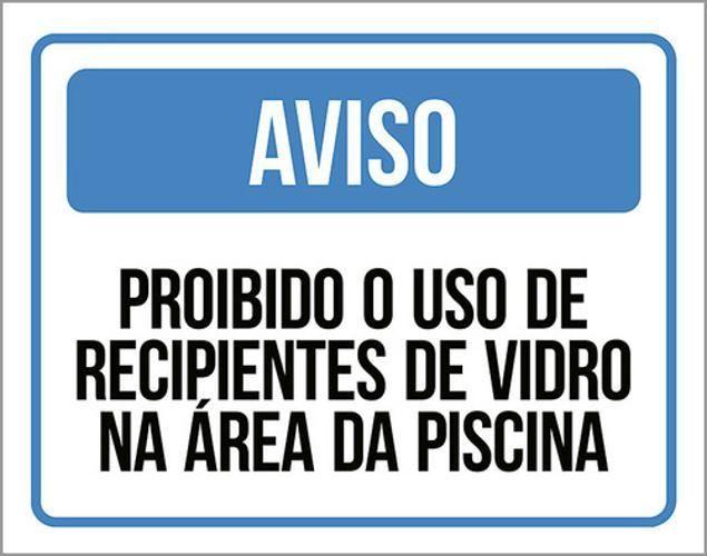 Imagem de Placa Aviso Proibido Uso Recipientes Vidro Piscina 18X23