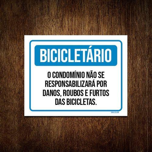 Imagem de Placa Bicicletário Condomínio Roubos Bicicletas 18x23