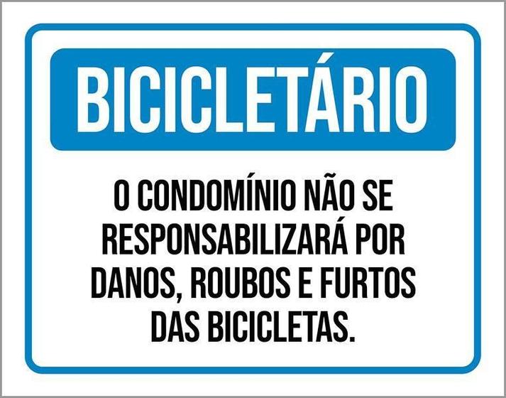 Imagem de Placa Bicicletário Condomínio Roubos Bicicletas 27X35