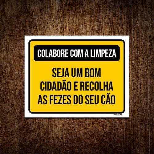 Imagem de Placa Colabora Com Limpeza Recolha Fezes Cão 18X23