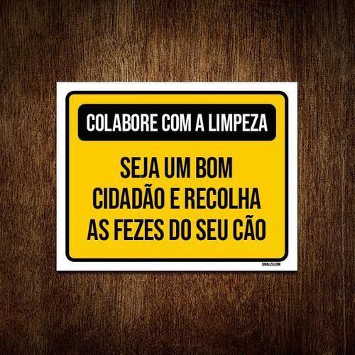 Imagem de Placa Colabora Com Limpeza Recolha Fezes Cão 18X23