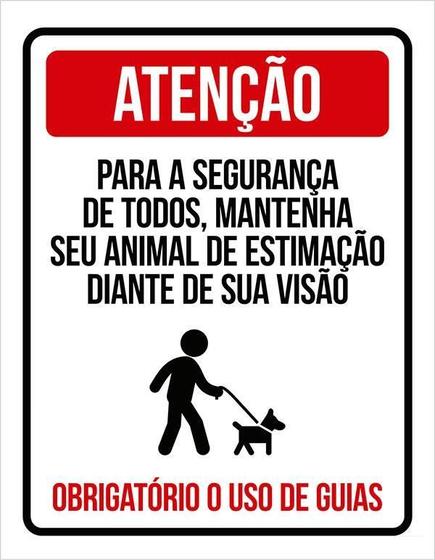 Imagem de Placa Condomínio Atenção Animais Estimação Uso Coleira 27X35