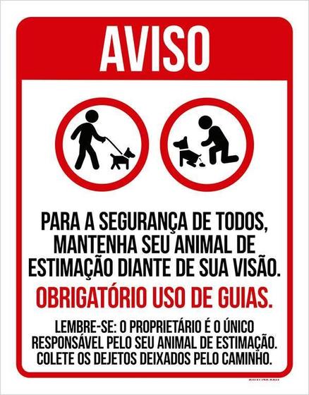 Imagem de Placa Condomínio Obrigatório Guias Segurança Animal 27X35