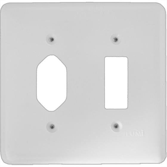 Imagem de Placa Conjunto Ilumi Stylus Branco 4X4 - 1 Interruptor + 1 Tomada 249F1