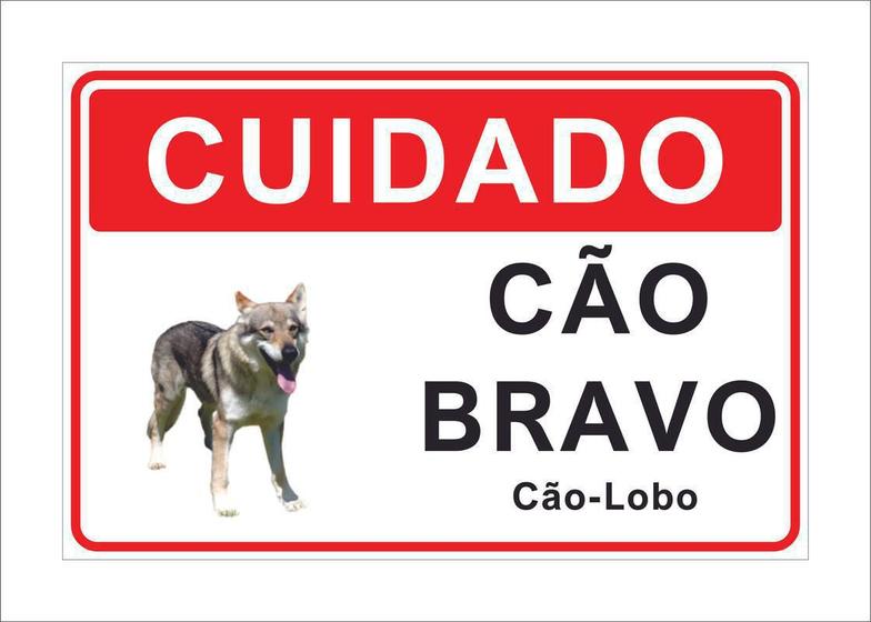 Imagem de Placa Cuidado Advertência Cão Bravo Cão Lobo 25X18Cm