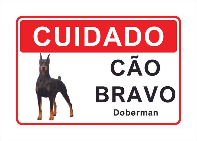 Imagem de Placa Cuidado Advertência Cão Bravo Doberman 28X15Cm