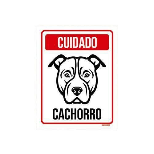 Imagem de Placa Cuidado Cachorro Pitbull 27X35