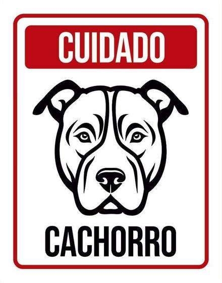 Imagem de Placa Cuidado Cachorro Pitbull 27X35