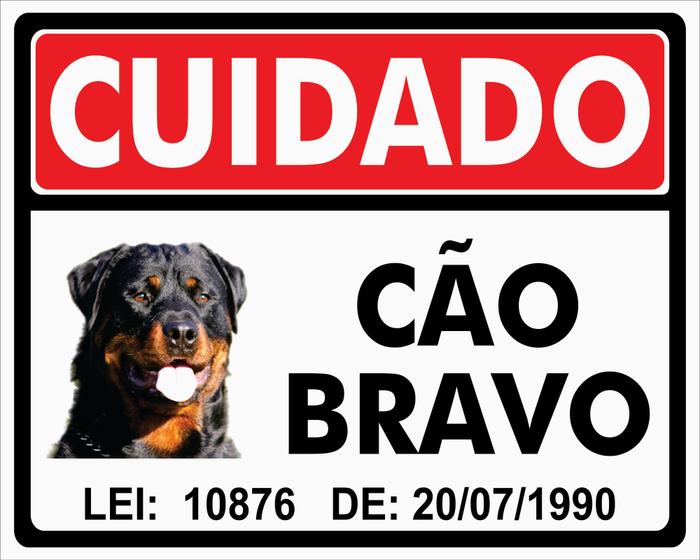 Imagem de Placa Cuidado Cão Bravo Rottweiler Ps 2mm 25x20 Cm
