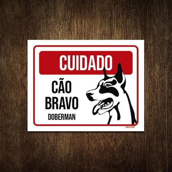 Imagem de Placa Cuidado Cão Cachorro Bravo Doberman 36X46