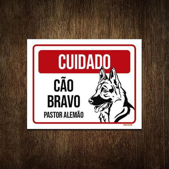 Imagem de Placa Cuidado Cão Cachorro Bravo Pastor Alemão 27X35