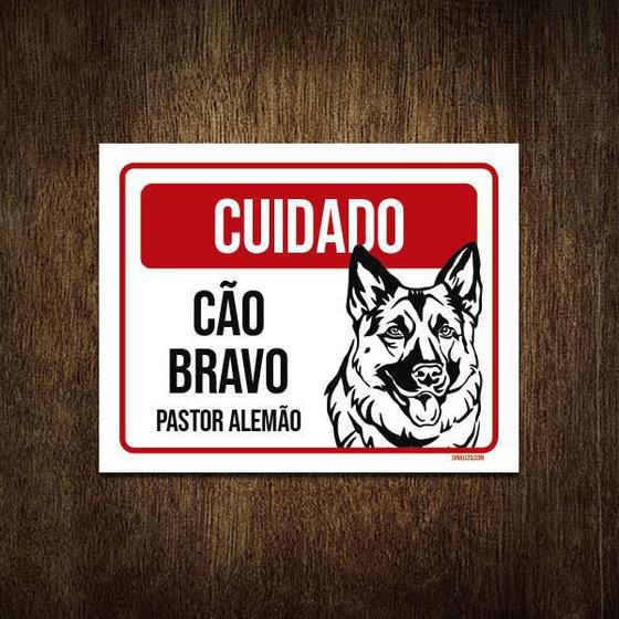 Imagem de Placa Cuidado Cão Cachorro Bravo Pastor Alemão 27X35