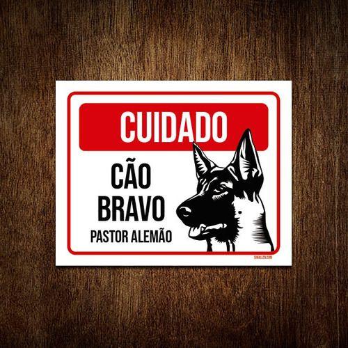Imagem de Placa Cuidado Cão Cachorro Bravo Pastor Alemão 36x46