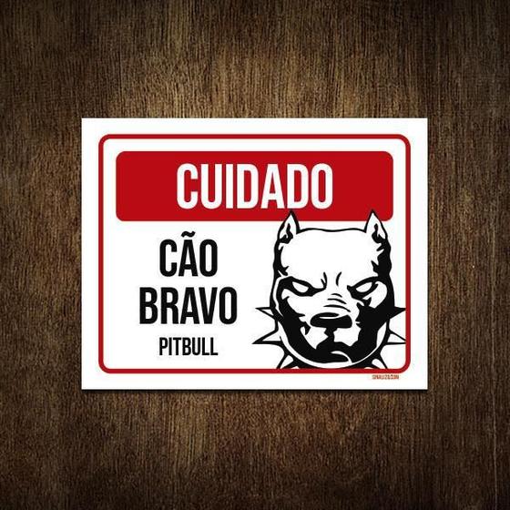 Imagem de Placa Cuidado Cão Cachorro Bravo Pitbull 27X35