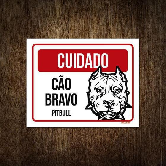 Imagem de Placa Cuidado Cão Cachorro Bravo Pitbull 36X46