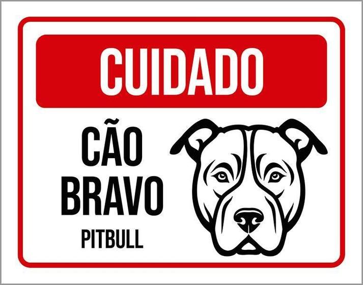 Imagem de Placa Cuidado Cão Cachorro Bravo Pitbull 36X46