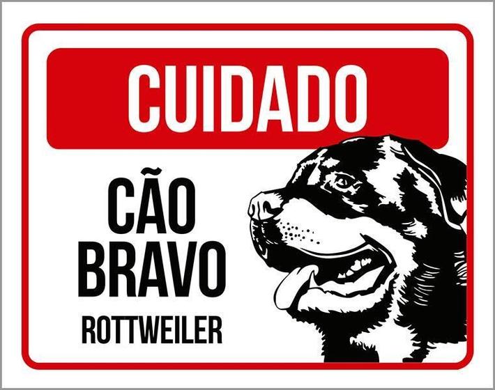 Imagem de Placa Cuidado Cão Cachorro Bravo Rottweiler 27X35