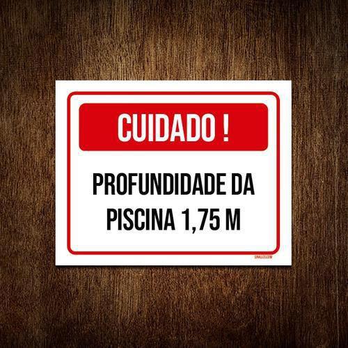 Imagem de Placa Cuidado Profundidade Piscina 1,75M 18x23cm 5un