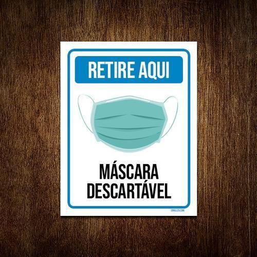 Imagem de Placa Cuide-Se Retire Aqui Máscara Descartável 18X23