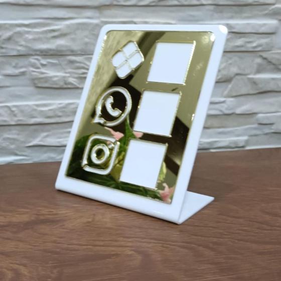 Imagem de Placa De Acrilico Pix Com 3 Qr Code Branco E Dourado Zap