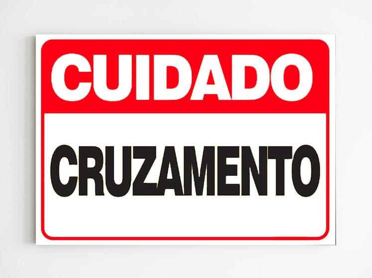 Imagem de Placa de aviso cuidado cruzamento segurança transito mdf a4