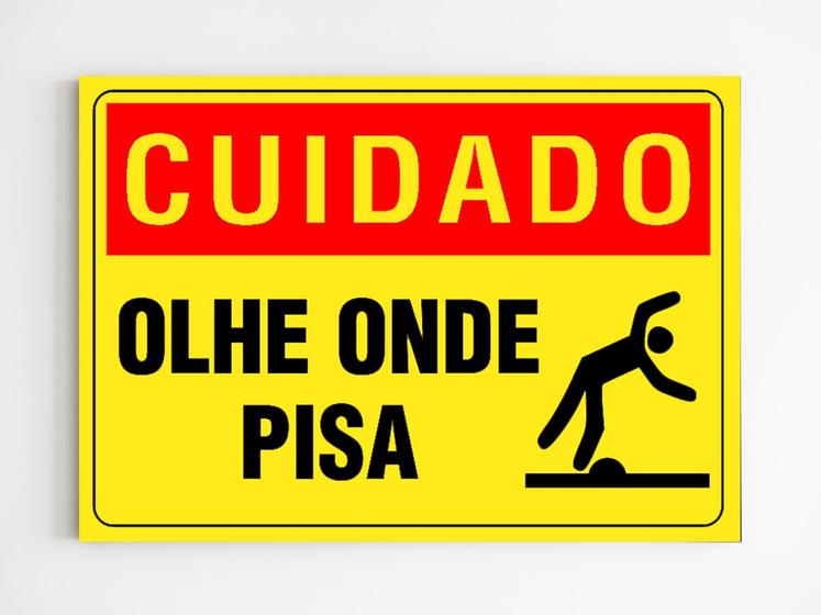 Imagem de Placa de aviso cuidado olhe por onde pisa segurança mdf a4