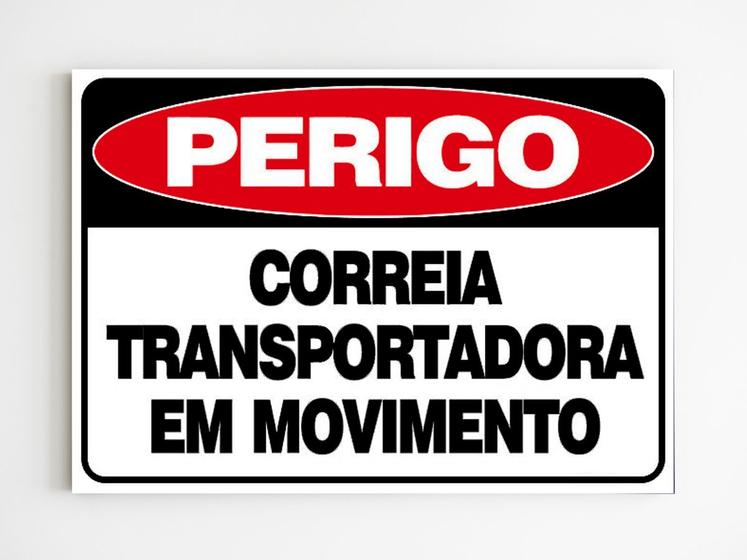 Imagem de Placa de aviso perigo correia transportadora em movimento a4