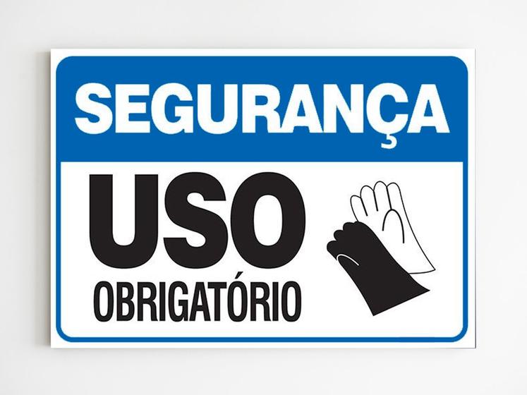 Imagem de Placa de aviso segurança uso de luva obrigatório mdf 20x29