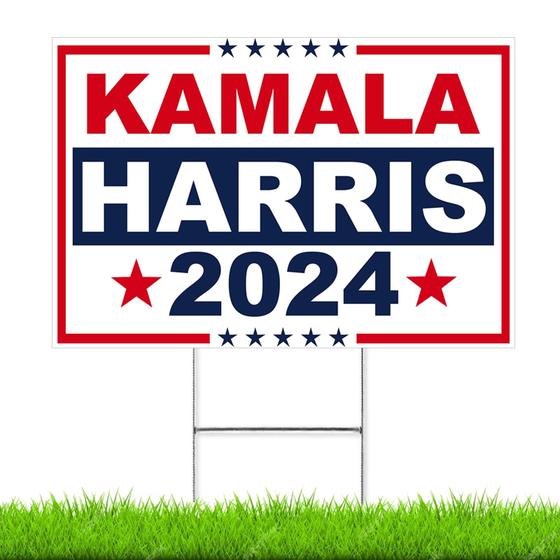 Imagem de Placa de jardim Oligei Kamala Harris 2024 dupla face 43x61cm