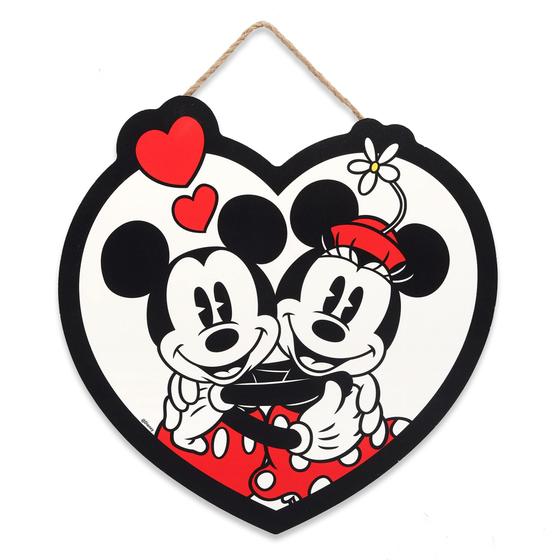 Imagem de Placa de madeira pendurada Disney Mickey Mouse e Minnie Mouse