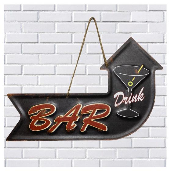 Imagem de Placa De Metal Decorativa Bar Drink Seta Alto Relevo 41x26cm