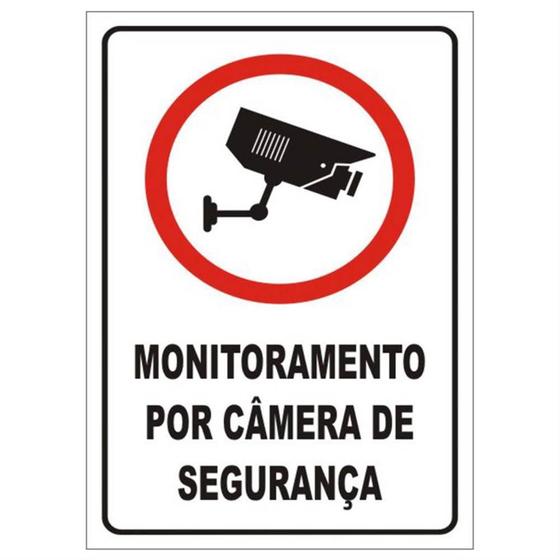 Imagem de Placa de Poliestireno Auto-Adesiva 20x30cm Monitoramento Por Câmera de Segurança - 250 BN - SINALIZE