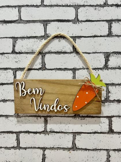 Imagem de Placa de Porta Cenoura Decoração de Páscoa Placa de Porta Bem vindos Páscoa