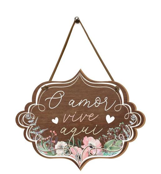 Imagem de Placa de Porta Decorativa Amor Frases Flores Sala Quarto