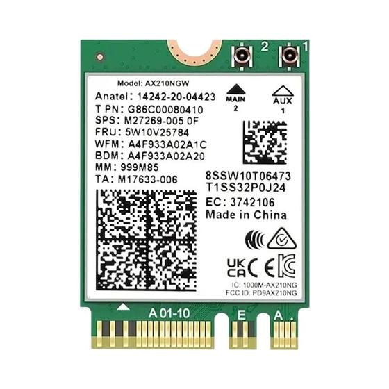 Imagem de Placa de Rede Wi-Fi 6E Tri-Band AX210 (2,4 Gbps) com Bluetooth 5.3 - Intel AX210NGW M.2 NGFF