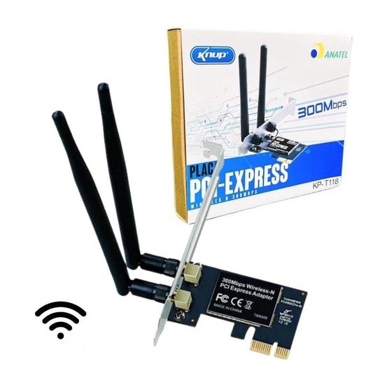 Placa De Rede Wifi Pci Express 2 Antenas Desktop Pc 300mbps Wireless Knup KP-T118 Menor preço em Placa De Rede Wifi Pci Express 2 Antenas Desktop Pc 300mbps Wireless Knup KP-T118