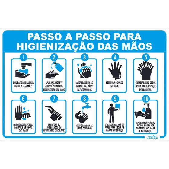 Placa de Sinalização 10 Passos para Higienização Ao Lavar as Mãos ...