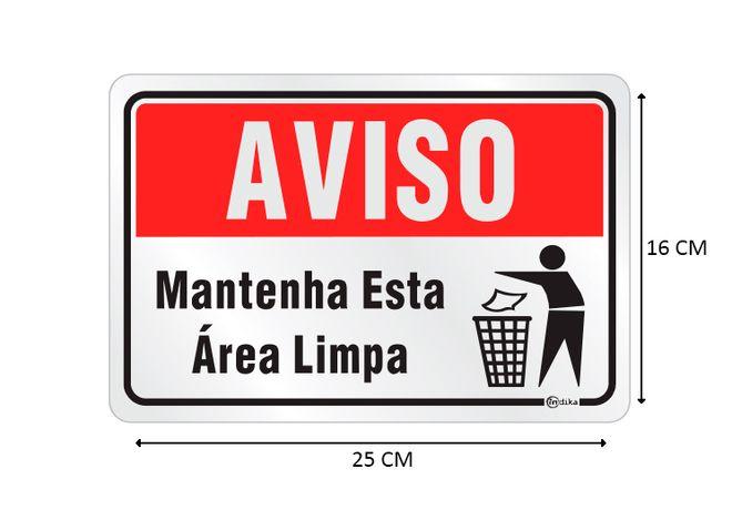 Imagem de Placa de Sinalização Adesiva em Alumínio Mantenha Esta Área Limpa 16X25 CM