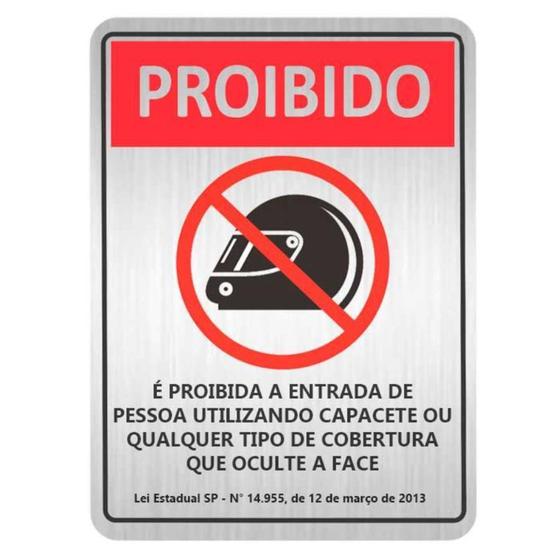 Imagem de Placa de Sinalização Alumínio 16x25cm Proibido Capacete Lei SP C25049 Indika