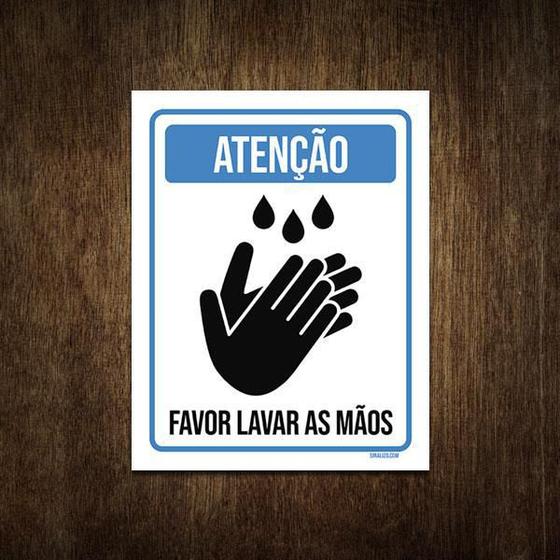 Imagem de Placa De Sinalização - Atenção Favor Lavar Mãos 27X35